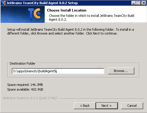TeamCity install screen 2
